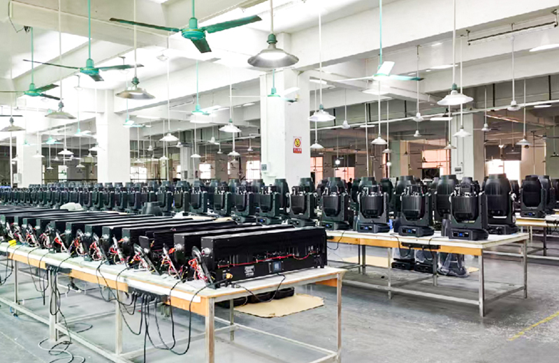 Leahua Lighting\'s factory showcasing production of stage lighting equipment